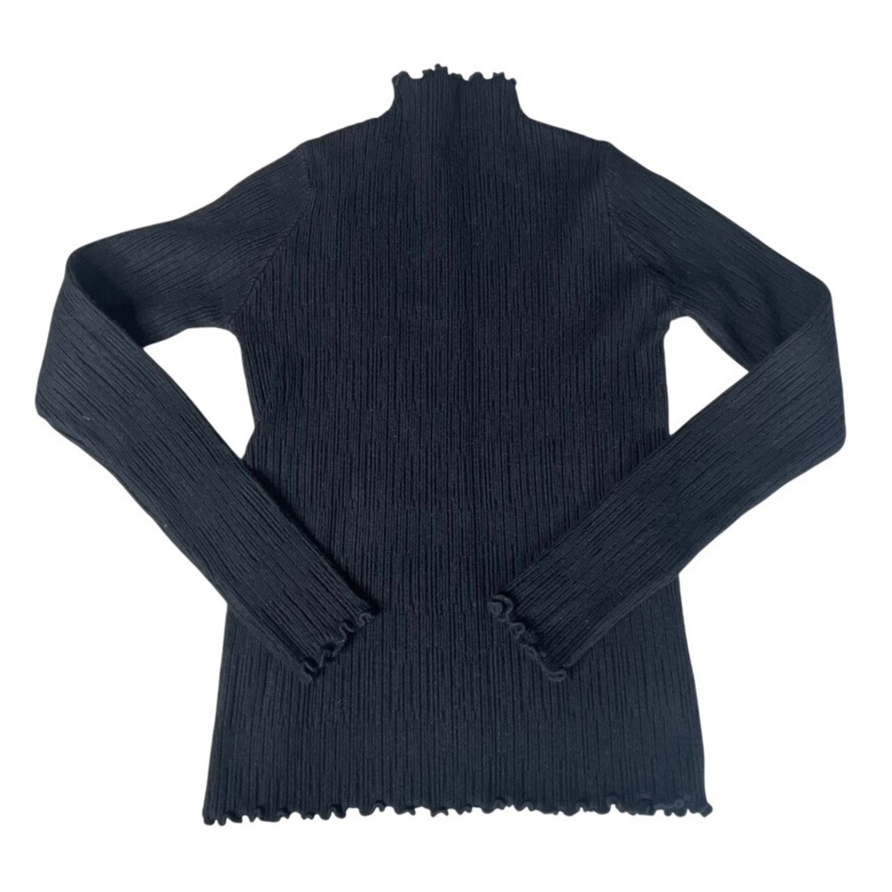 Womens Black Ribbed Mock Neck Lettuceโ Trim Long Sleeve Top Small Extra Small